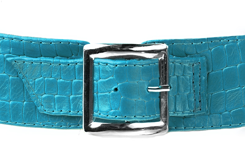 Turquoise blue women's calf bracelets, to wear over boots. Rear view - Florence KOOIJMAN